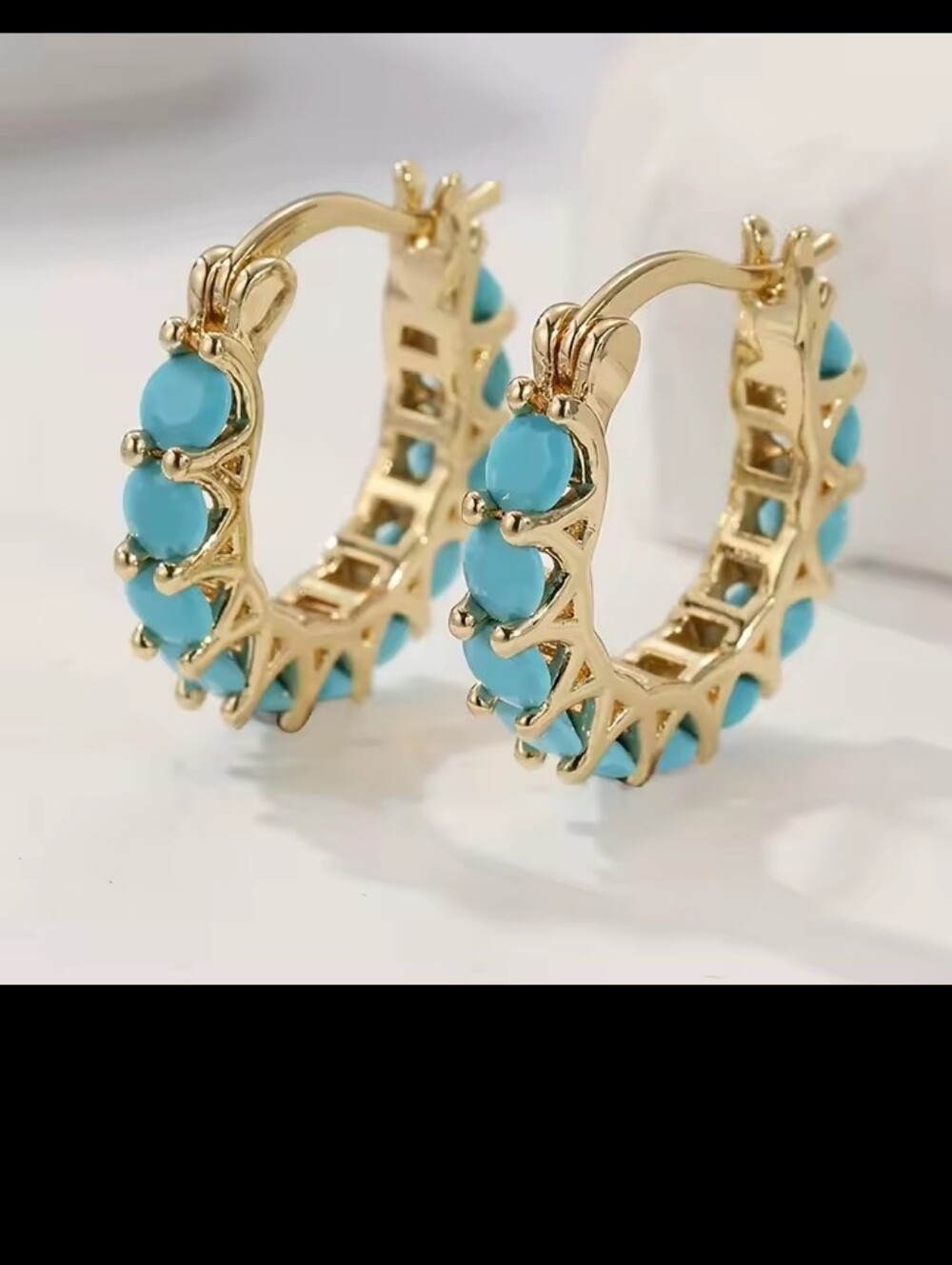 Gold Hoop Earrings with Turquoise Women's New G19